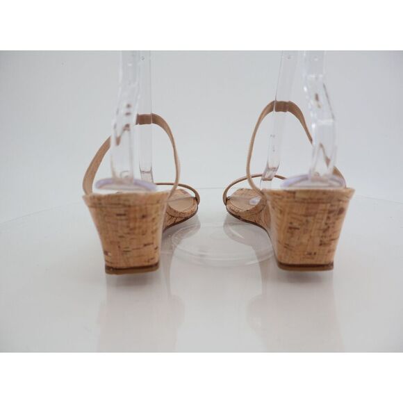 Stuart Weitzman Womens Aleena 50 Sandals Beige Leather Strappy Cork Wedge 11 B - Picture 5 of 10